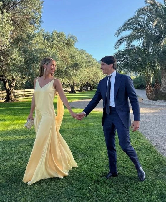 Sunny Sheath V-Neck Sleeveless Cowl-Back Draped-Detail Floor-Length Prom Dress