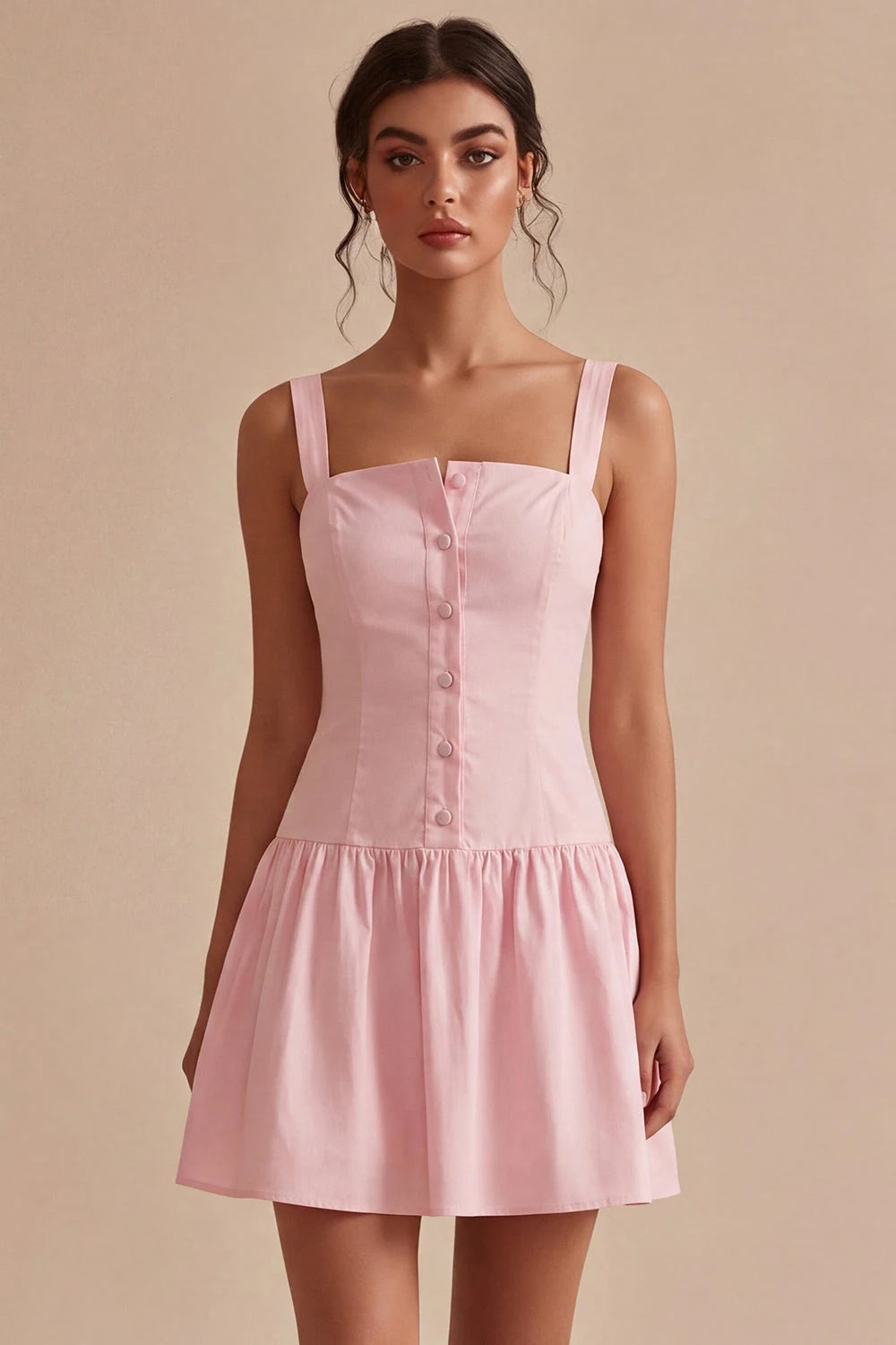 Sweet A-Line Square Neck Sleeveless Ruffled Pink Mini Homecoming Dress