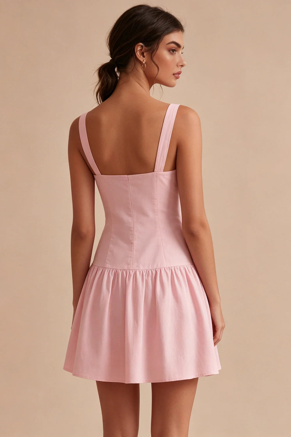 Sweet A-Line Square Neck Sleeveless Ruffled Pink Mini Homecoming Dress