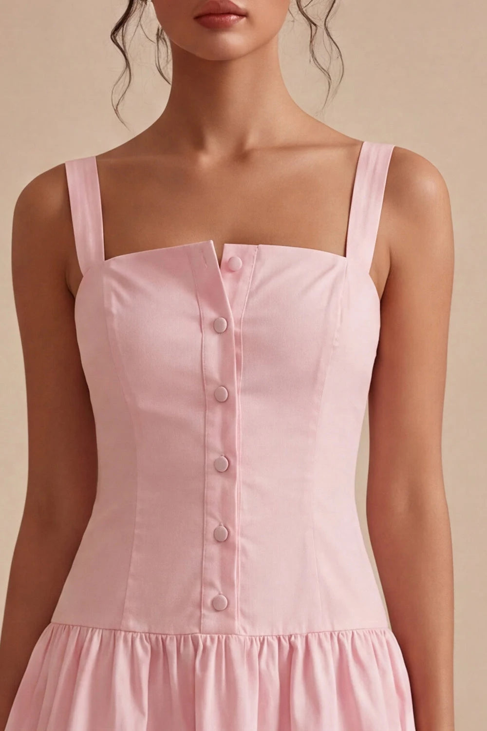 Sweet A-Line Square Neck Sleeveless Ruffled Pink Mini Homecoming Dress