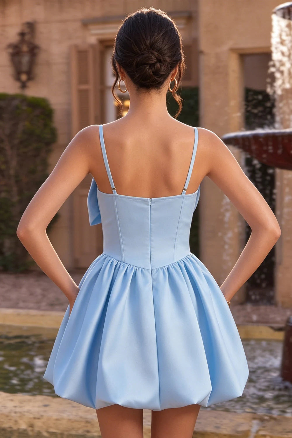 Sweet A-Line Strapless Bow-Accent Baby Blue Mini Bubble Homecoming Dress