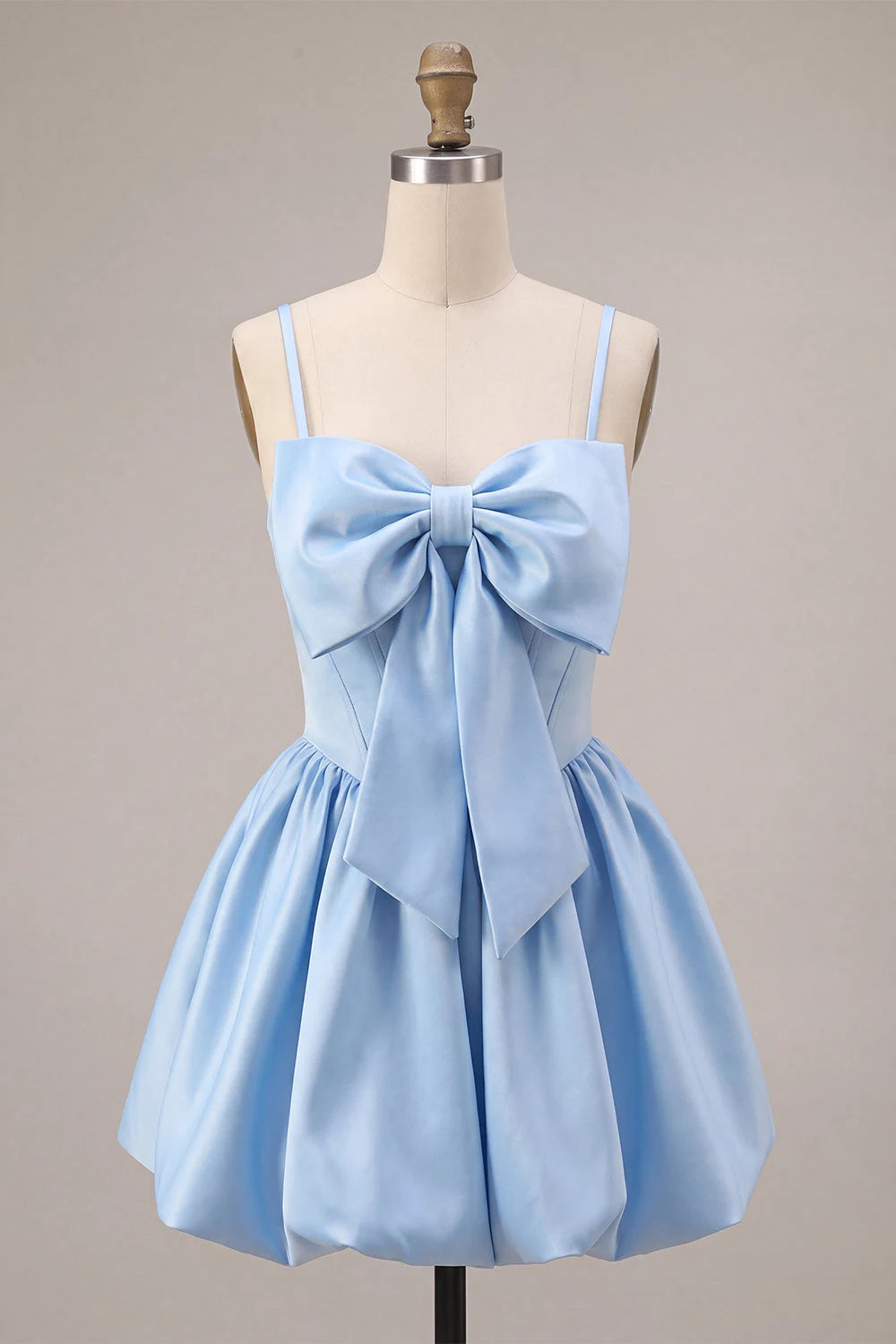 Sweet A-Line Strapless Bow-Accent Baby Blue Mini Bubble Homecoming Dress