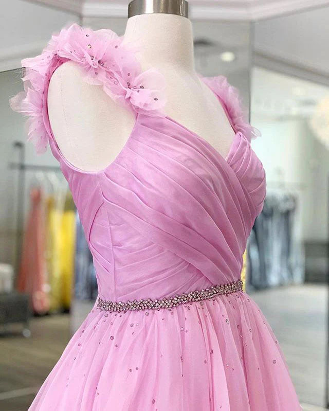 Wholesa A Line/Princess Prom Dress With 3D Flowers Tulle Skirt Beaded Bodice