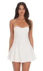 Sweetheart Halter Mini Dress with Floral Appliques & Lace-Up Back
