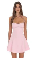 Sweetheart Halter Mini Dress with Floral Appliques & Lace-Up Back