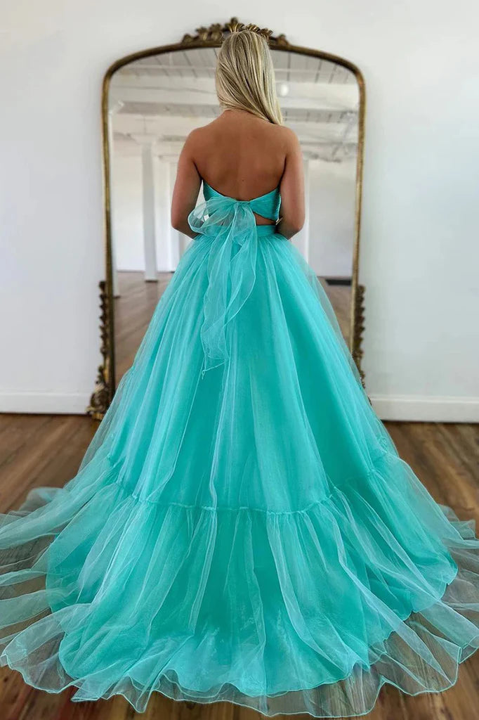 Wholesa A-line Off Shoulder Tulle Long Formal Prom Dress