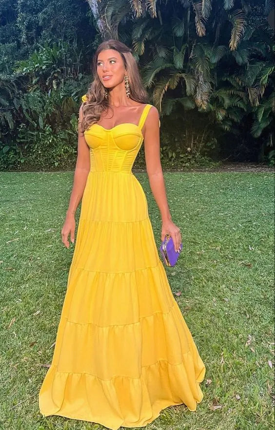 Vibrant A-Line Sweetheart Spaghetti Strap Plain Back Floor Length Formal Evening Dress