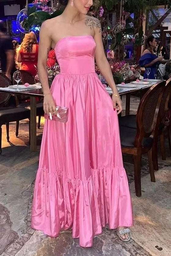 Vibrant Ball Gown Strapless Sleeveless Lace Up Back Floor Length Evening Dress