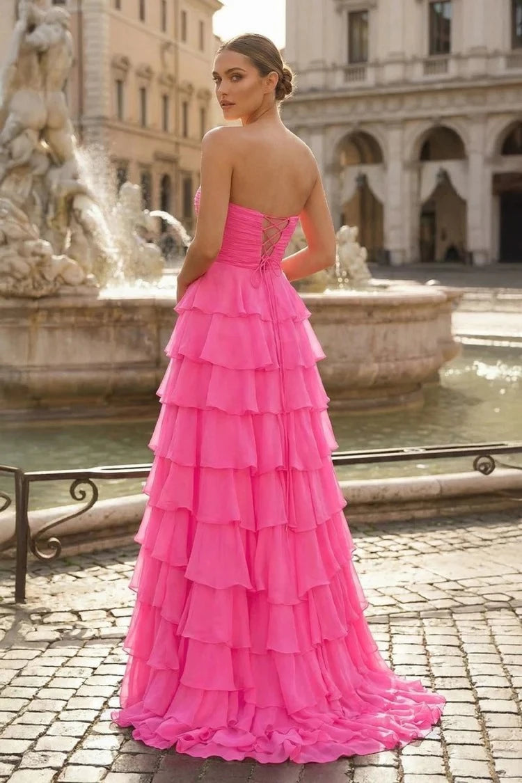 Vibrant Ball-Gown Sweetheart Strapless Lace-Up-Back Bow-Detail Ruffled-Hem Floor-Length Prom Dress