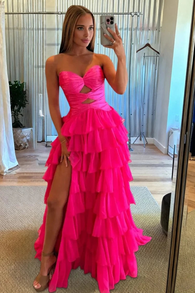 Vibrant Mermaid Sweetheart Strapless Lace-Up-Back Cutout-Detail Ruffled-Hem Floor-Length Prom Dress