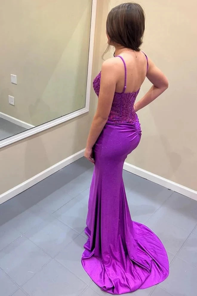 Vibrant Mermaid V-Neck Spaghetti Strap Open Back Floor Length Formal Prom dresses