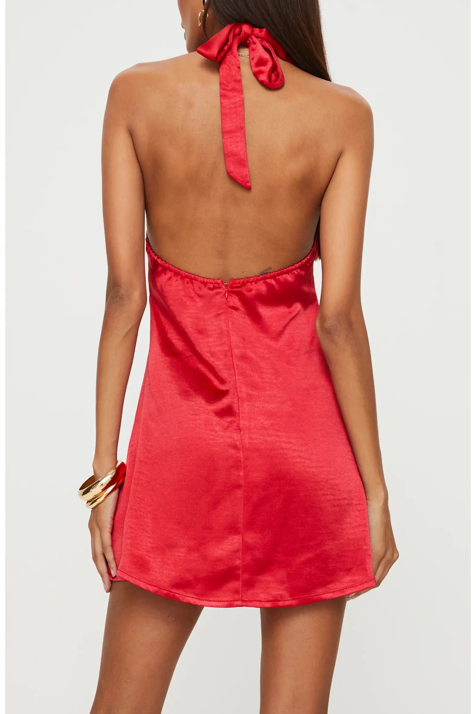 Vibrant A-Line Halter V-Neck Sleeveless Open Back Tie-Front Mini Homecoming Dresses