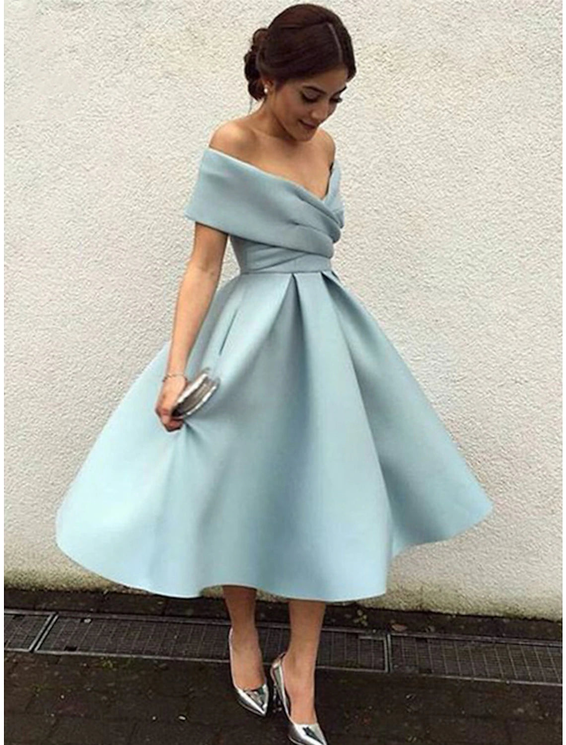 Vintage A-Line Cocktail Dress - V-Neck Tea Length Dress