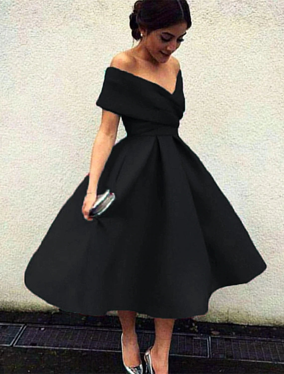Vintage A-Line Cocktail Dress - V-Neck Tea Length Dress