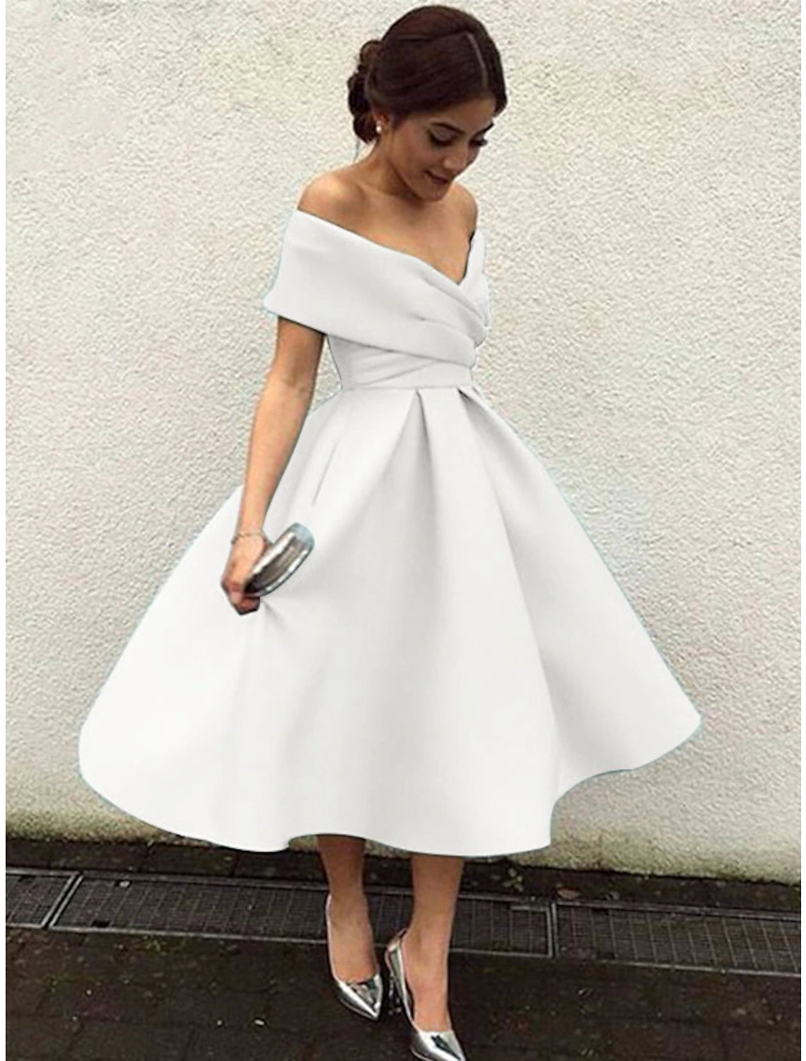Vintage A-Line Cocktail Dress - V-Neck Tea Length Dress