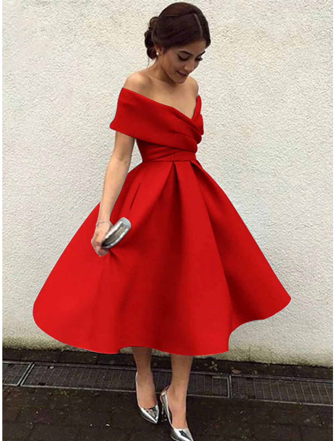 Vintage A-Line Cocktail Dress - V-Neck Tea Length Dress