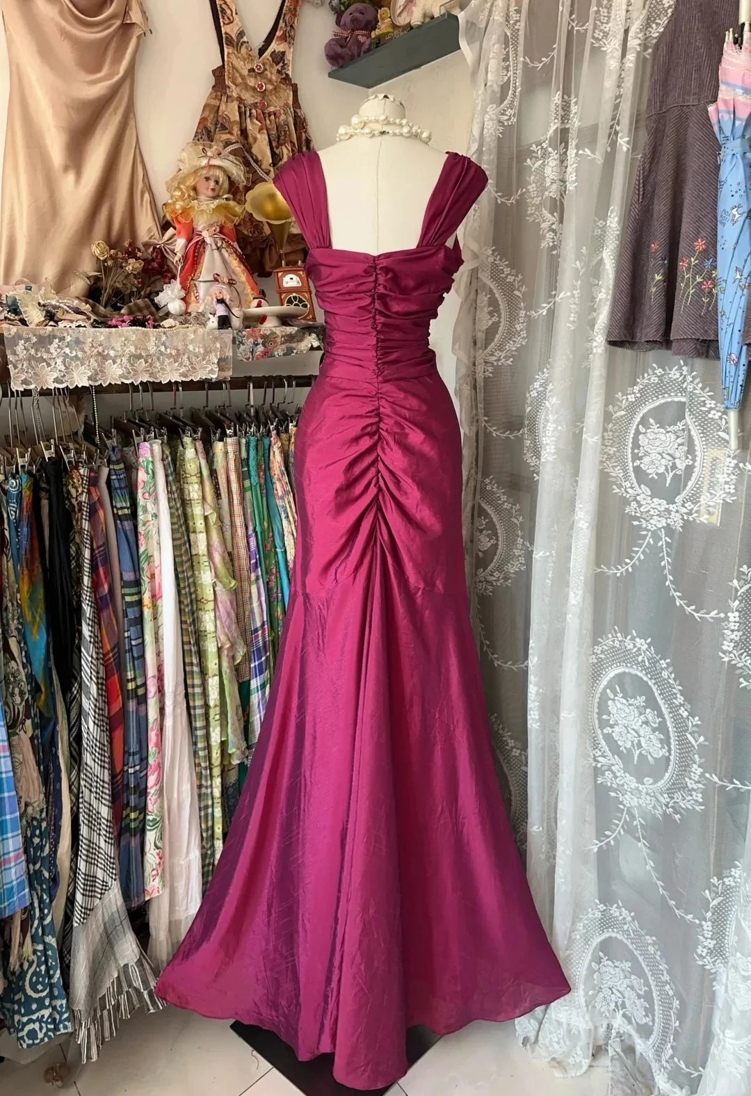 Vintage Mermaid Asymmetrical-Cap-Sleeve Sleeveless Floor-Length Evening Dress