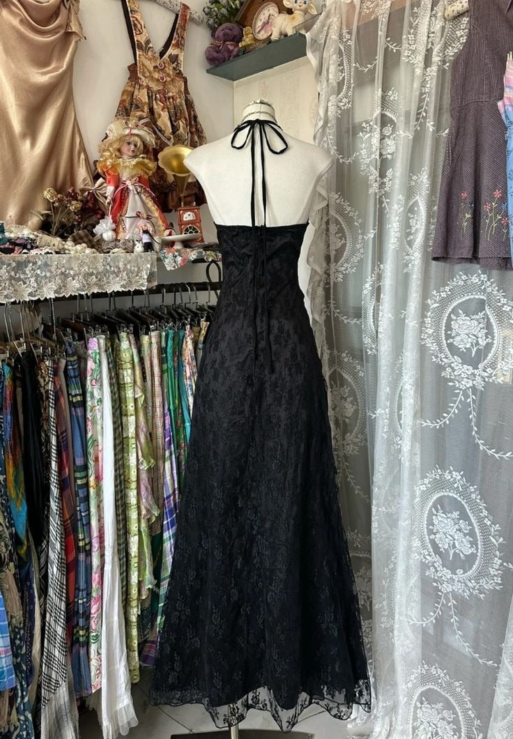 Vintage Mermaid Halter Neck Sleeveless Lace Up Back Tea Length Evening Dress
