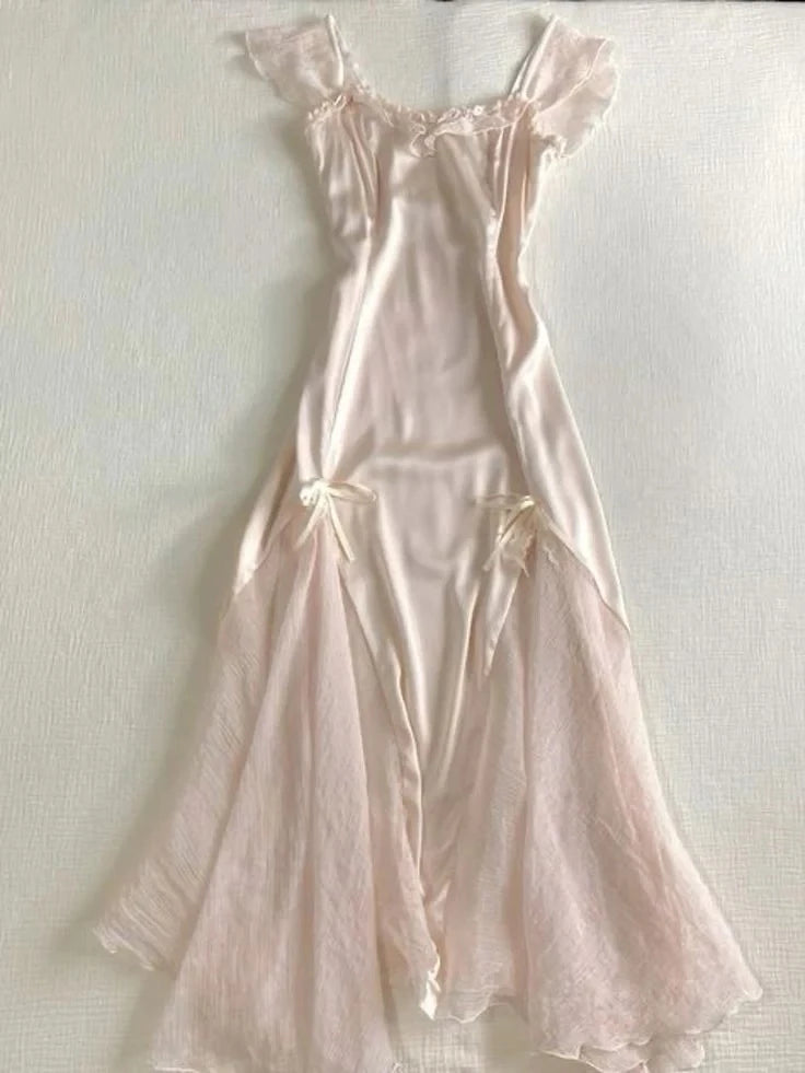 Vintage Mermaid Square Neck Sheer-Sleeve Open Back Satin Tulle Floor-Length Evening Dress