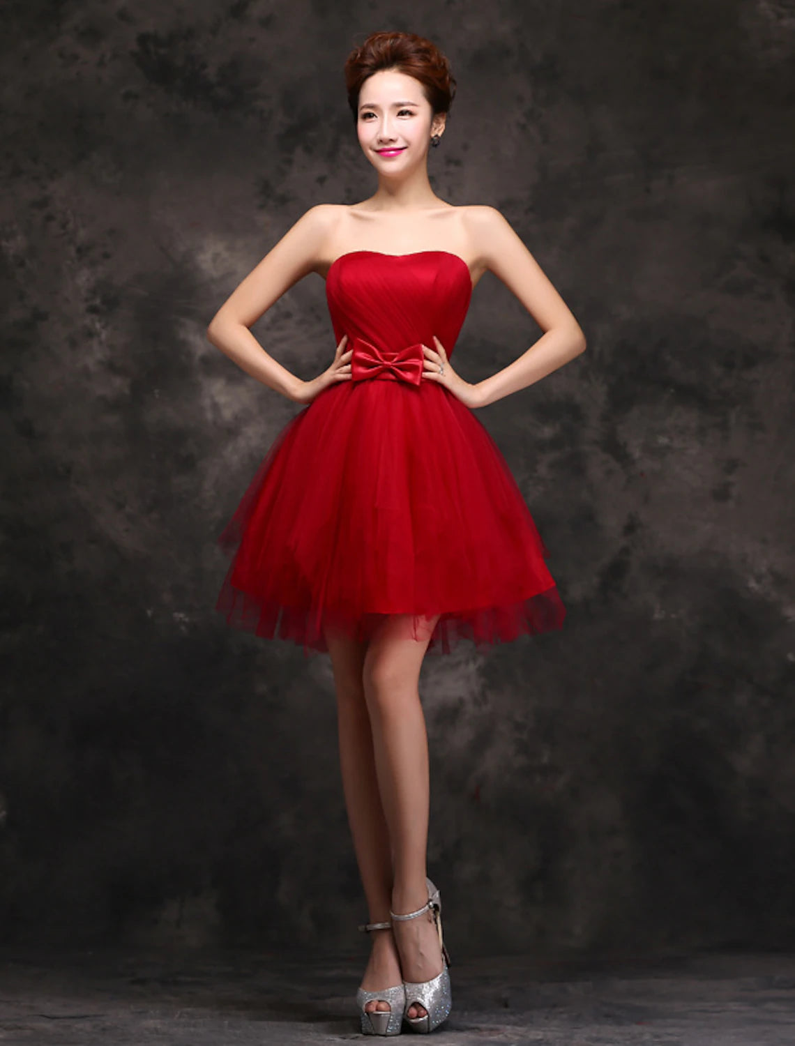 Vintage sweetheart tulle ruffled short ball gown cocktail dress.