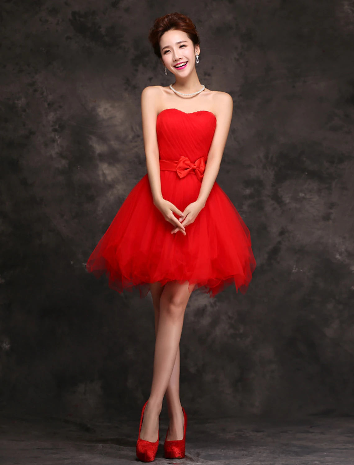 Vintage sweetheart tulle ruffled short ball gown cocktail dress.