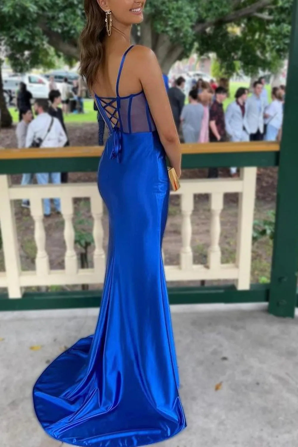 Wholesa Mermaid Spaghetti Straps Long Satin Prom Dress With Split