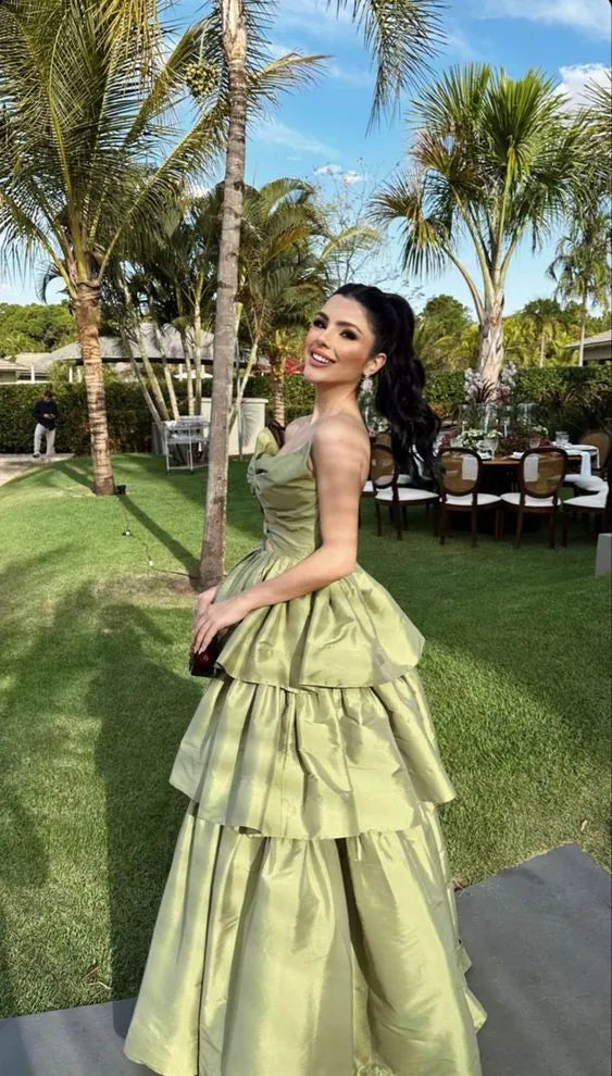 Whimsical A-Line Strapless Cut-Out Tiered Floor Length Formal Evening Dress
