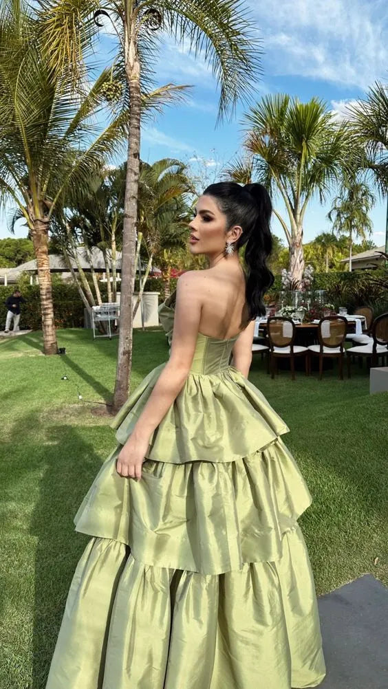 Whimsical A-Line Strapless Cut-Out Tiered Floor Length Formal Evening Dress