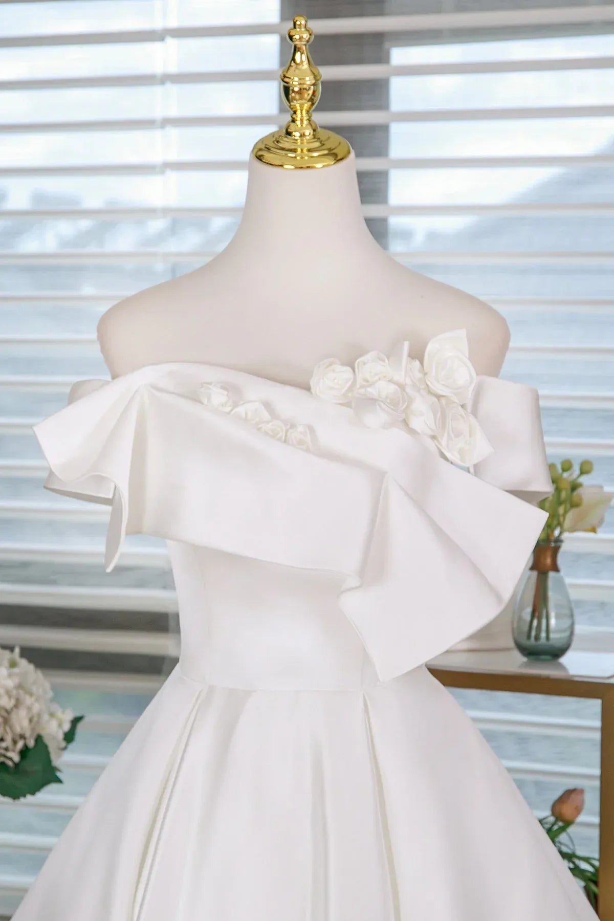 White Off Shoulder Floral Applique Corset Back A-Line Homecoming Dress