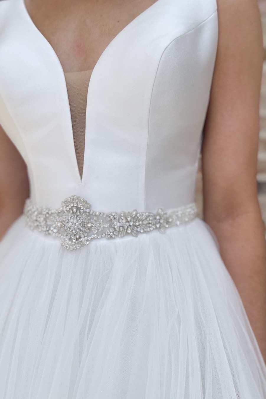 Wholesa A-Line V-Neck Long Wedding Dress with Sashes