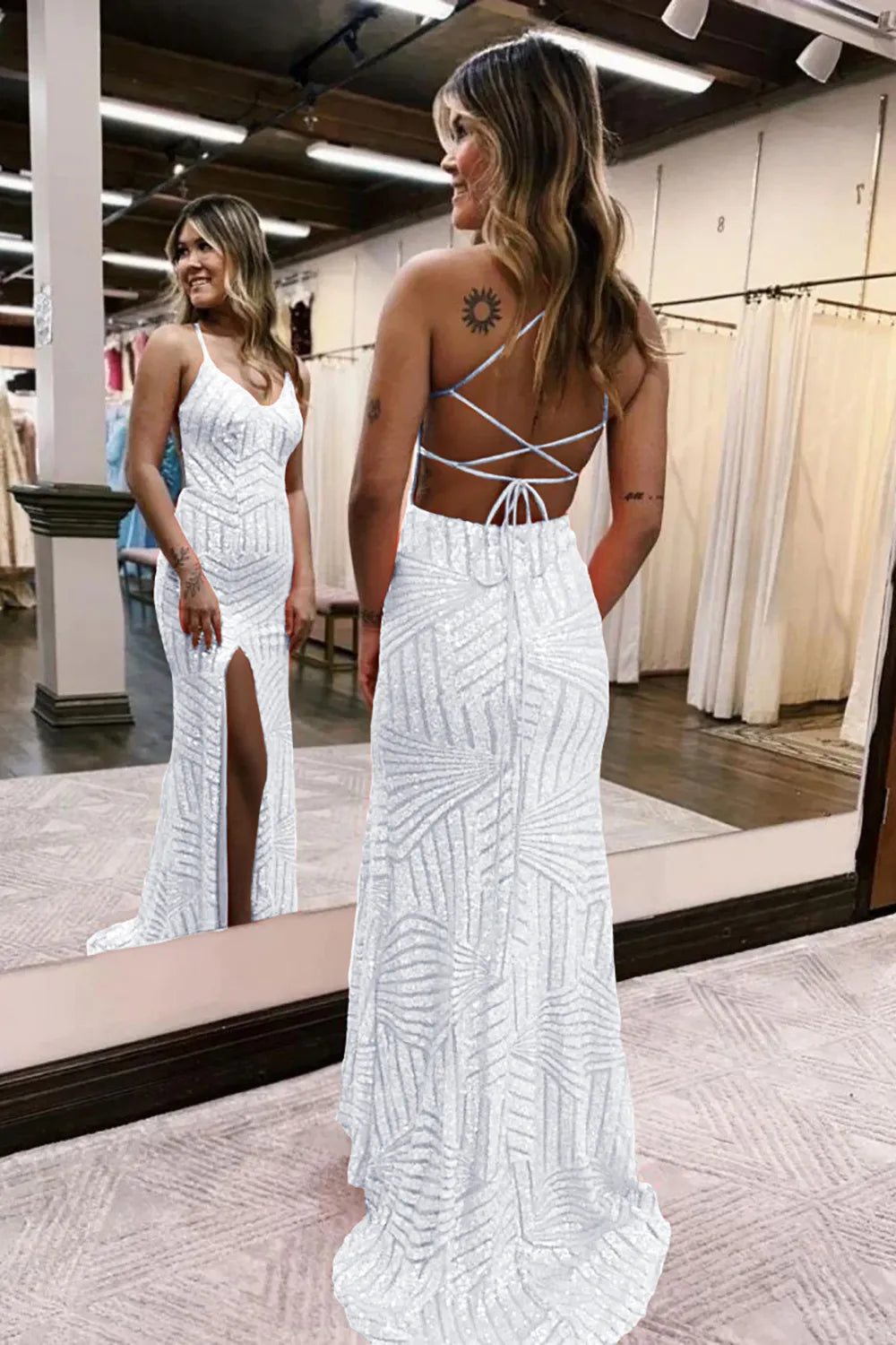 Wholesa Sparkly Sequin Long Glitter Prom Dress With Split