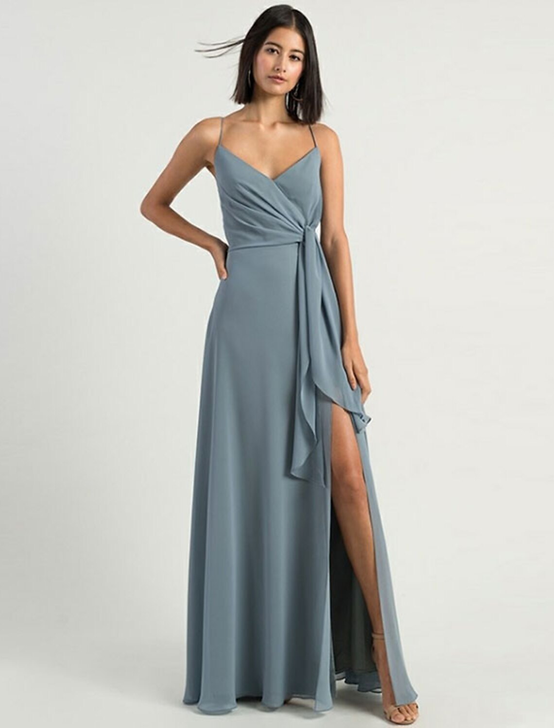 Wholesale A-Line Chiffon Bridesmaid Dress, Spaghetti Strap, Open Back, Split.