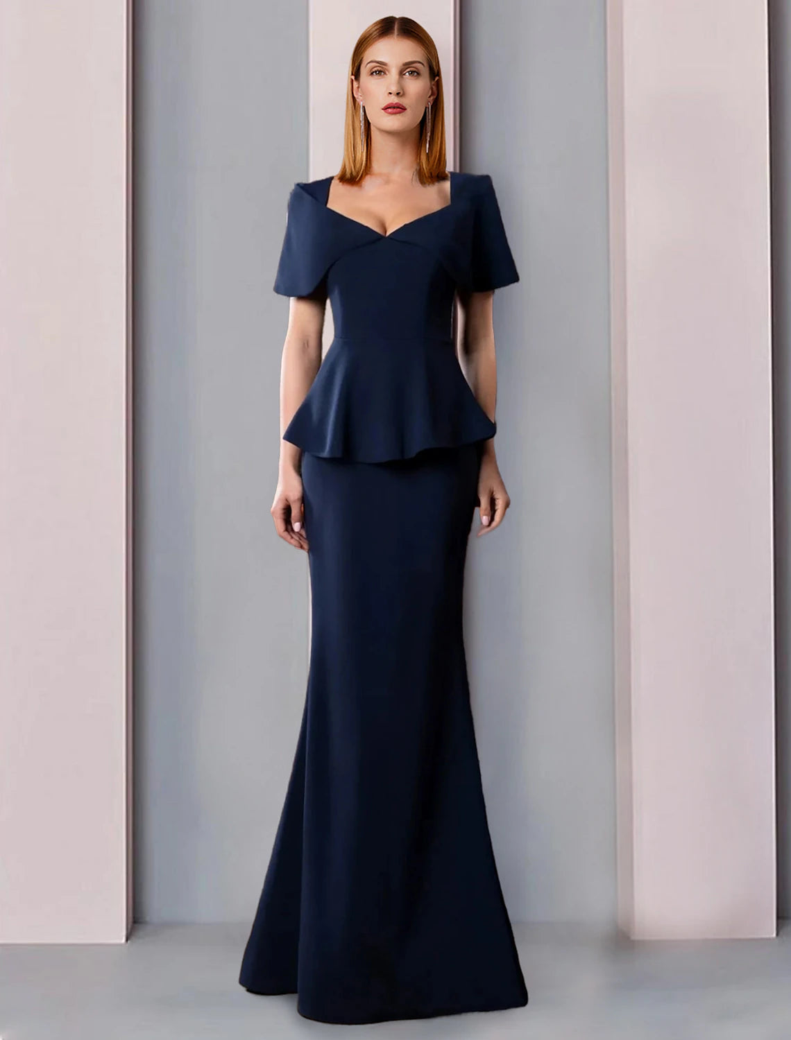 Wholesale Elegant A-Line Square Neck Short Sleeve Ruffle Floor Length Mother of the Bride Dress.