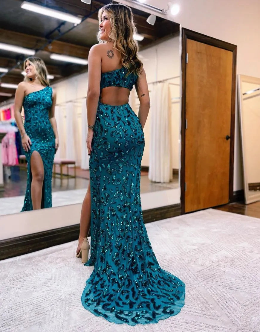 Wholesa Mermaid One Shoulder Beading Prom Dress