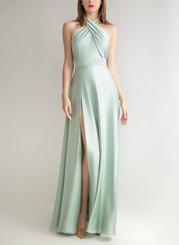 Wholesa A-Line Halter Floor-Length Long Bridesmaid Dresses