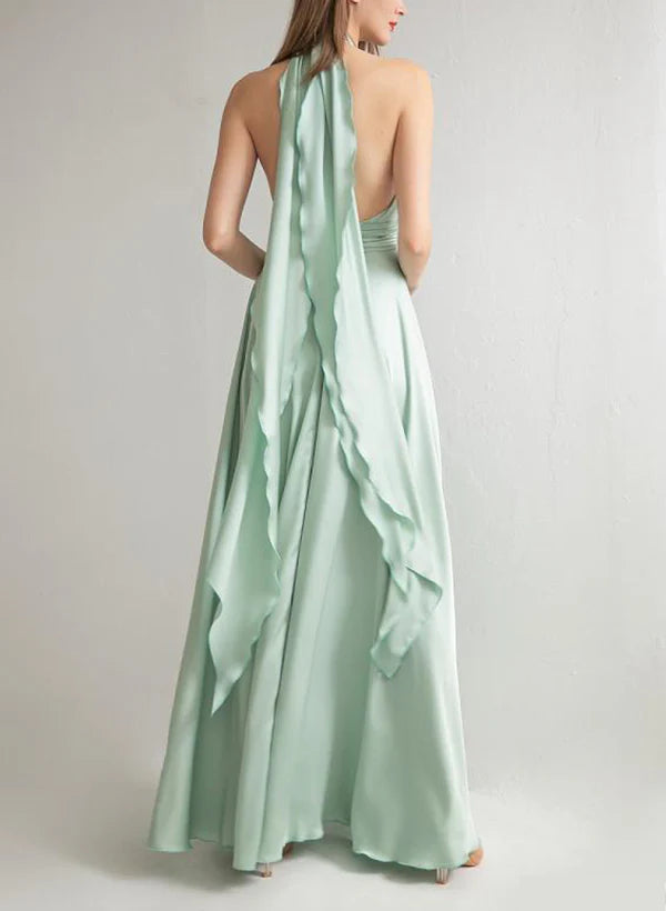 Wholesa A-Line Halter Floor-Length Long Bridesmaid Dresses