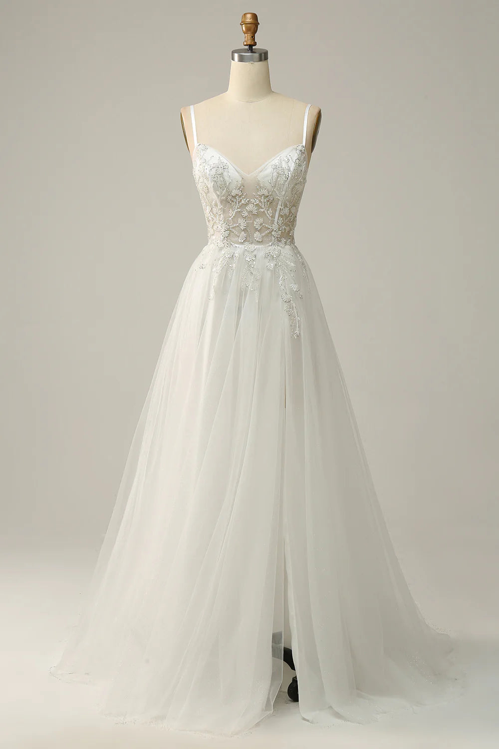Wholesa A Line Spaghetti Straps Long Bridal Dress with Appliques