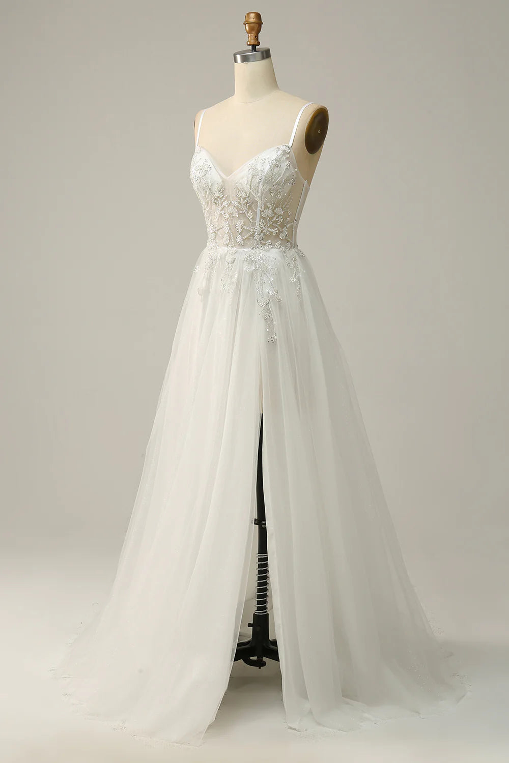 Wholesa A Line Spaghetti Straps Long Bridal Dress with Appliques