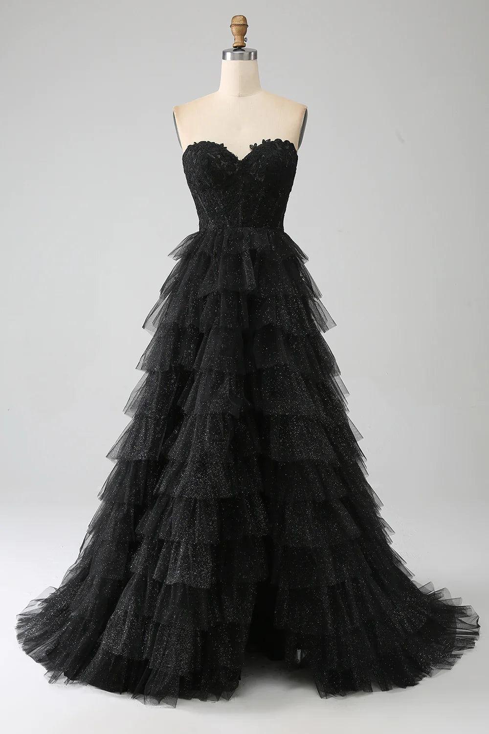 Wholesa Sweetheart Black Corset Prom Dress with Slit