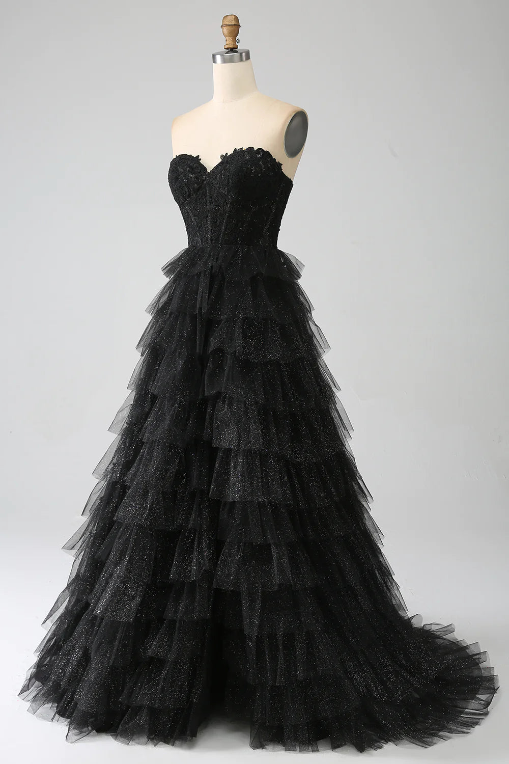 Wholesa Glitter Sweetheart Black Corset Prom Dress with Slit
