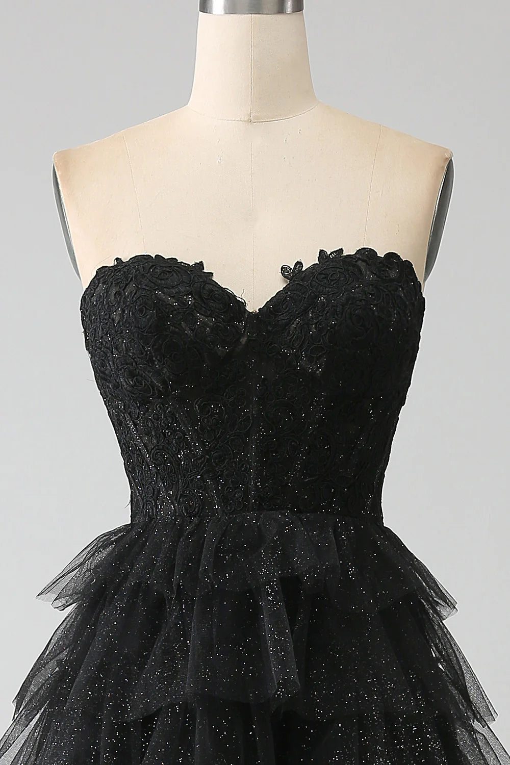 Wholesa Glitter Sweetheart Black Corset Prom Dress with Slit