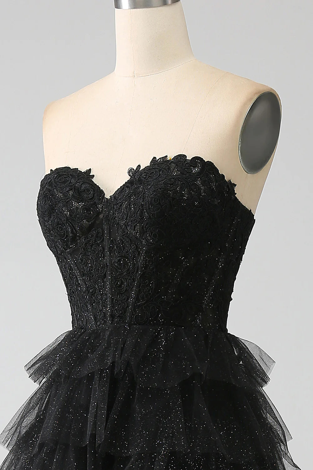 Wholesa Glitter Sweetheart Black Corset Prom Dress with Slit