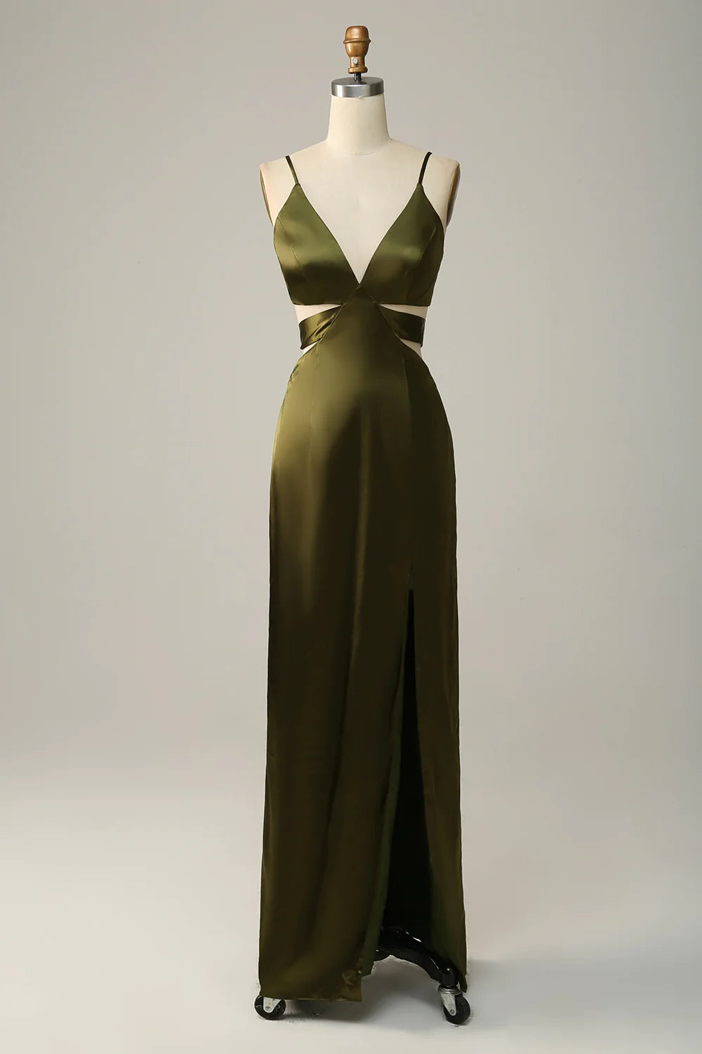 Wholesa Spaghetti Straps Cut Out Long Bridesmaid Dress with Slit