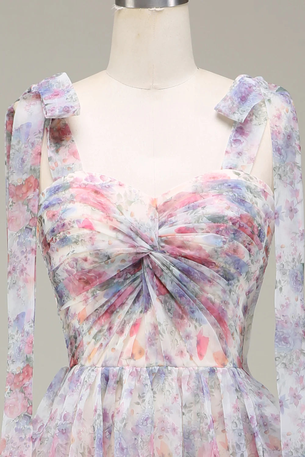 Wholesa A-Line Spaghetti Straps Lilac Flower Printed Prom Dress