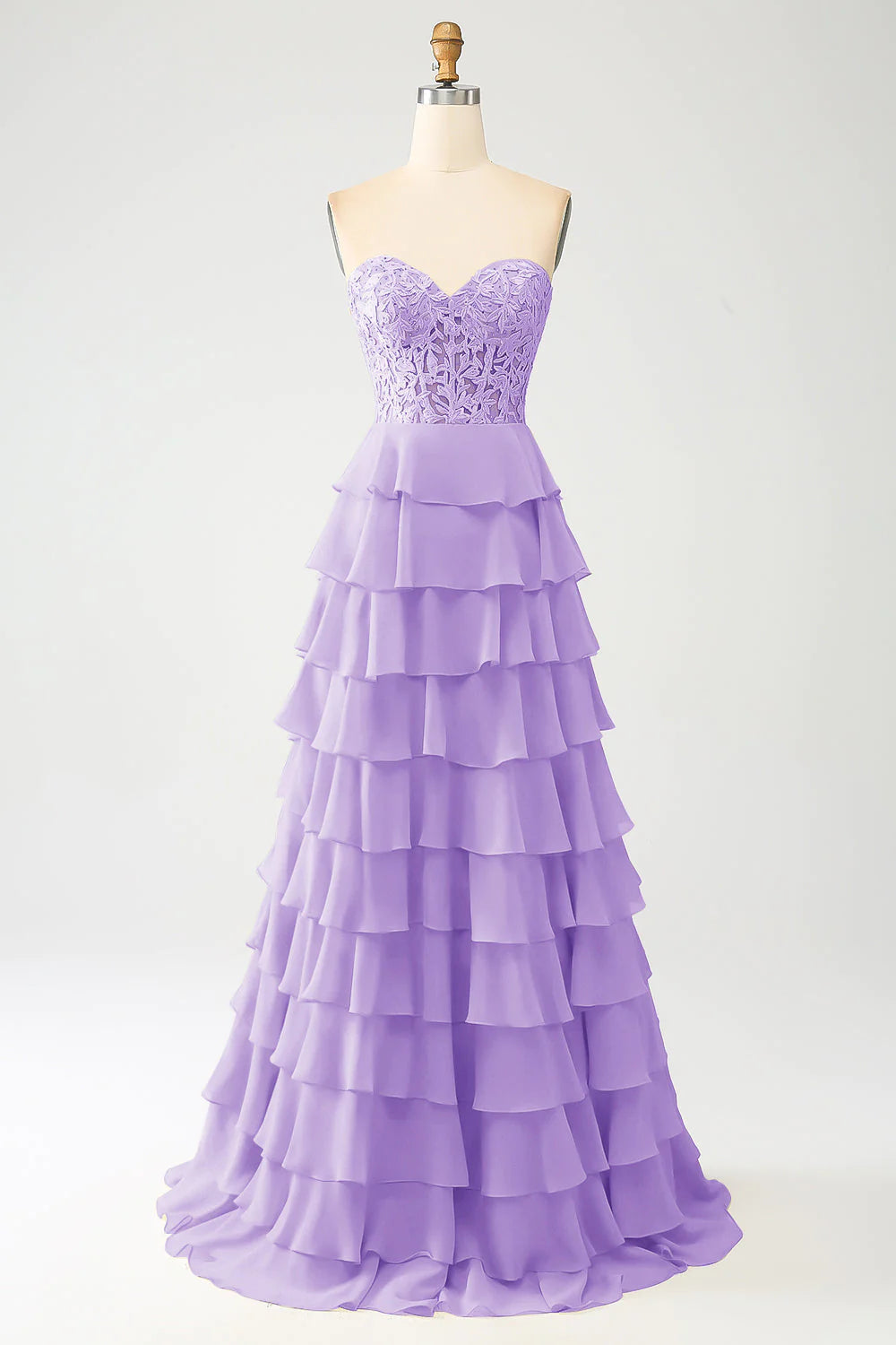 Wholesa Sweetheart Tiered Long Prom Dress