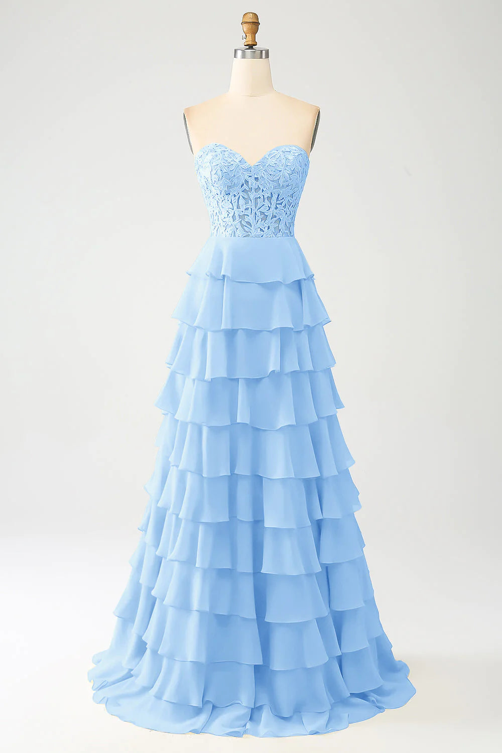 Wholesa Sweetheart Tiered Long Prom Dress