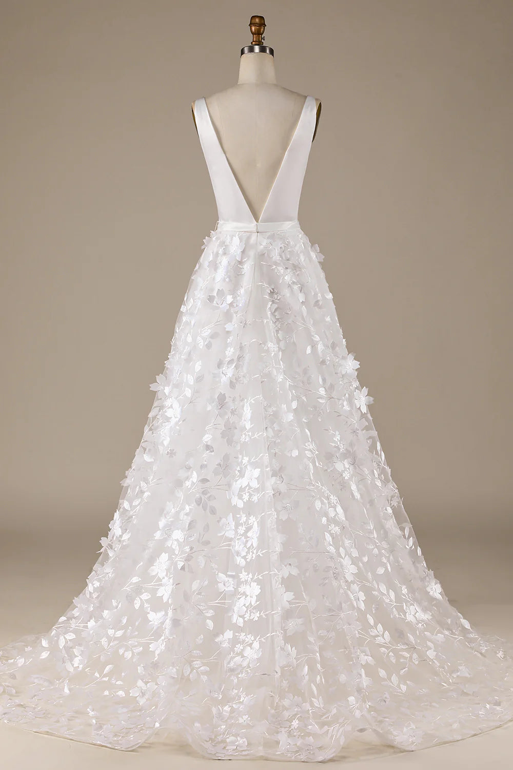 Wholesa A-Line V-Neck Wedding Dress with 3D Flowers