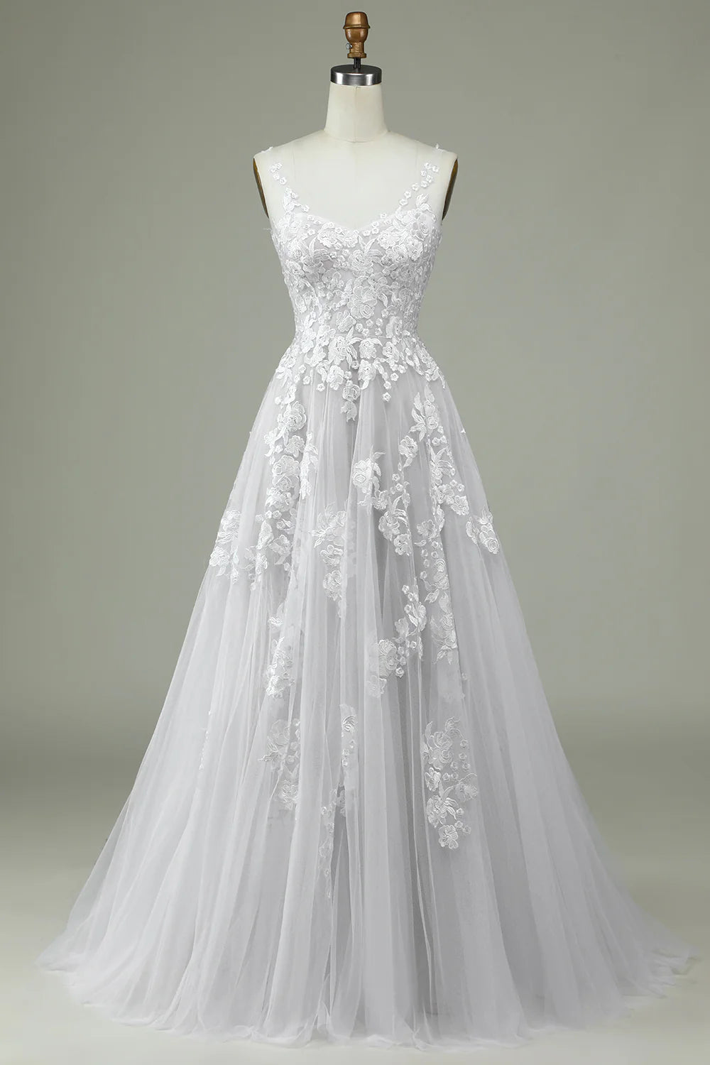 Wholesa Tulle Backless Wedding Dress with Lace
