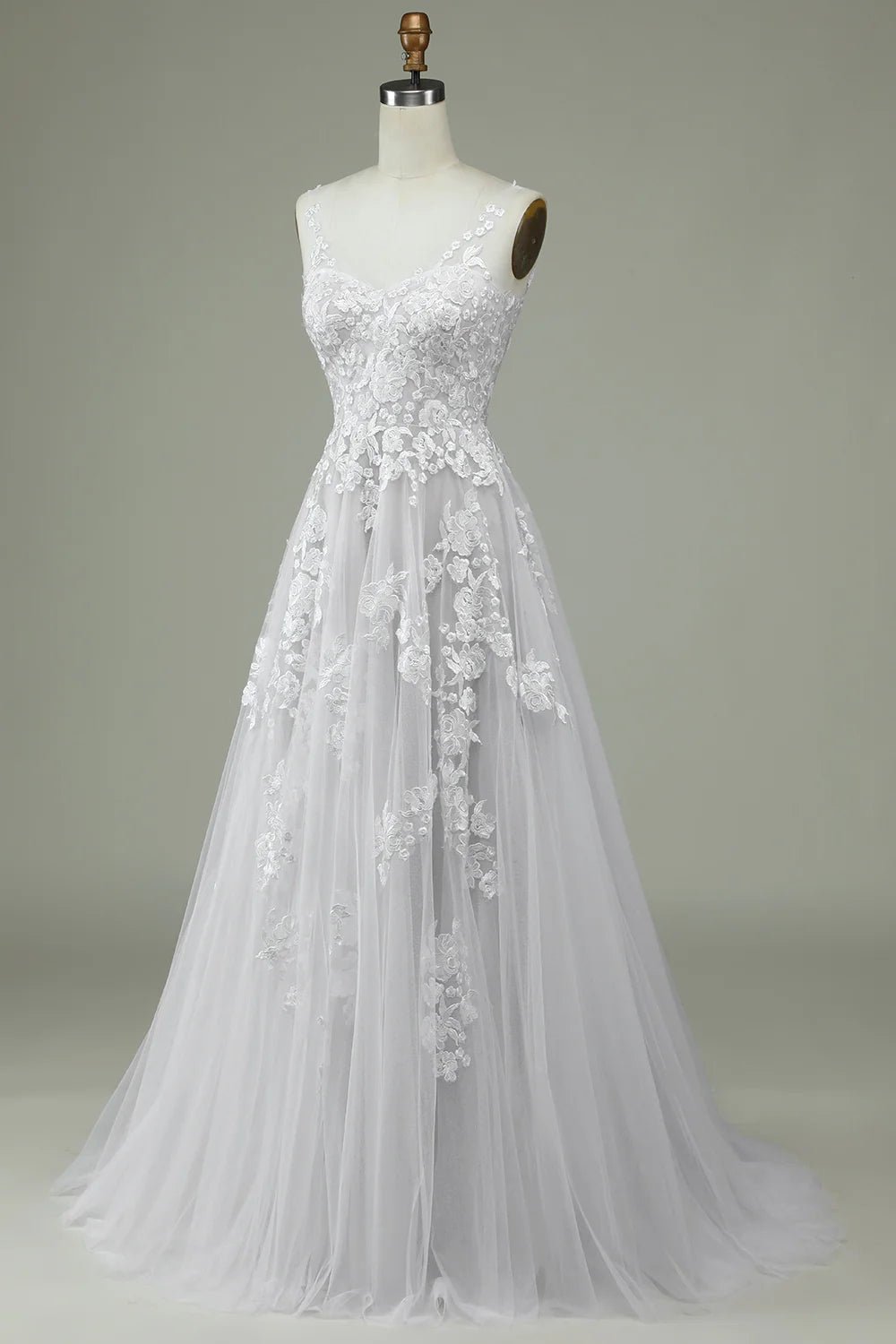 Wholesa Tulle Backless Wedding Dress with Lace