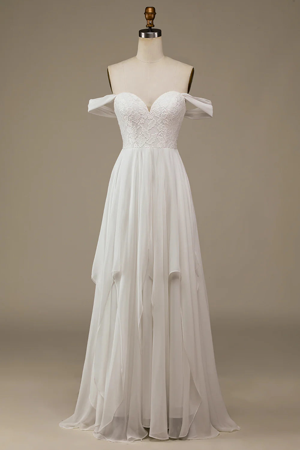 Wholesa Boho Chiffon Asymmetrical Wedding Dress with Lace